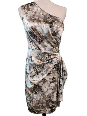 London Style Nights One Shoulder Floral Satin Cocktail Dress Women's Size 6